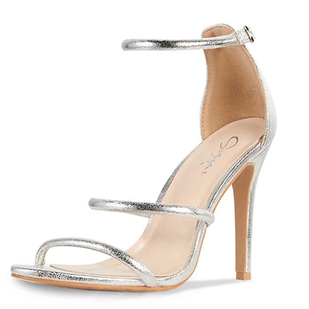 Silver strappy high heels, size 9